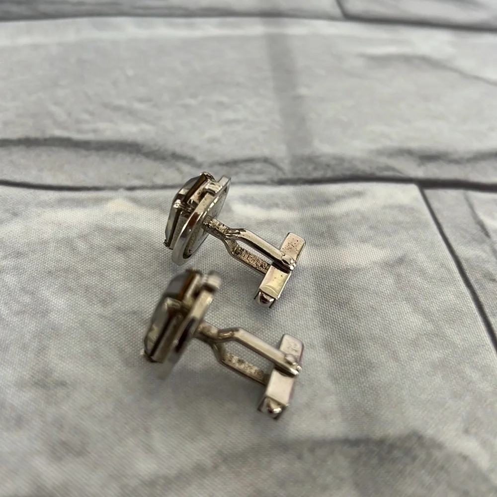 Vintage Sterling silver cuff links smoky topaz stone